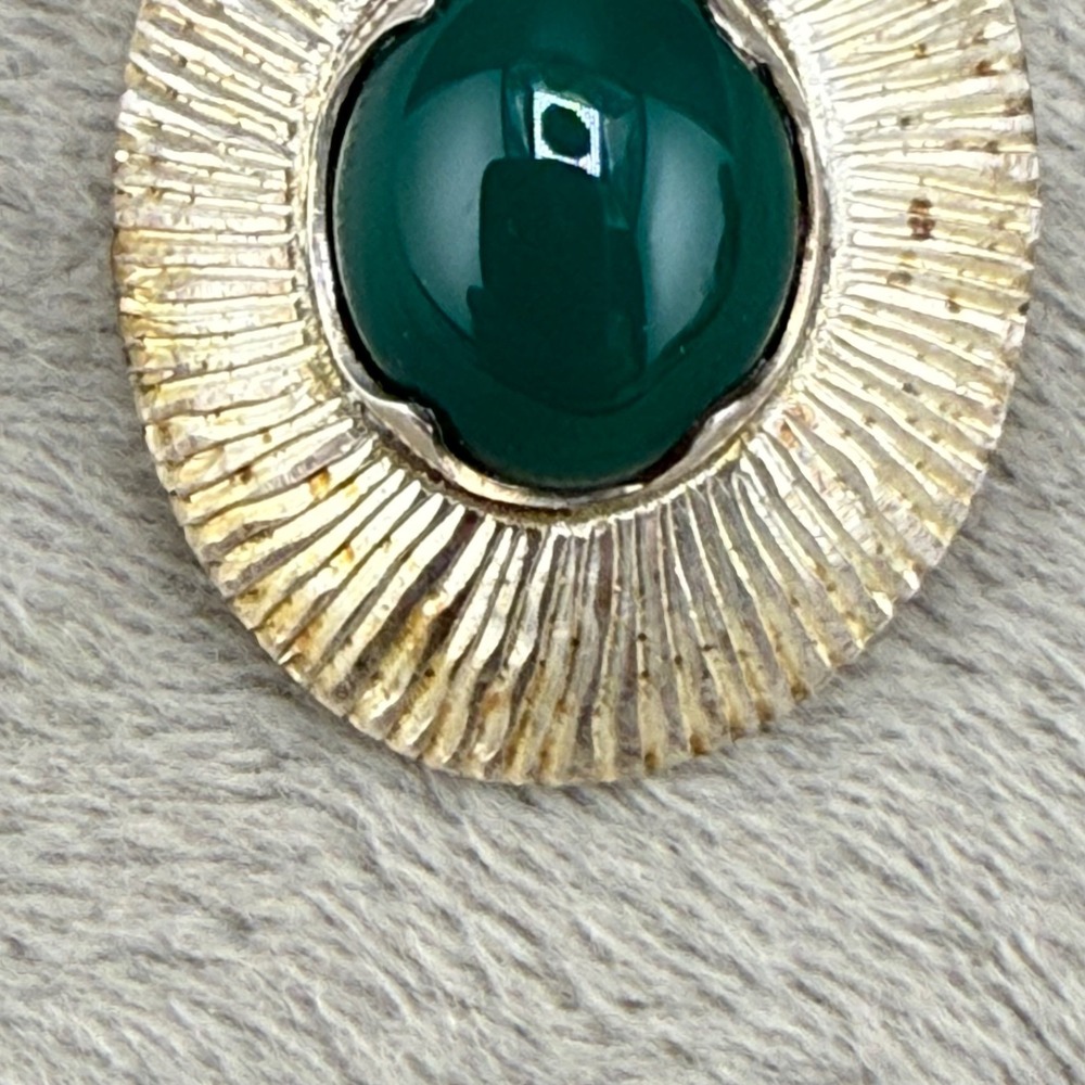 Vintage Sterling Silver Pendant Green Center Signed - Picture 2 of 11